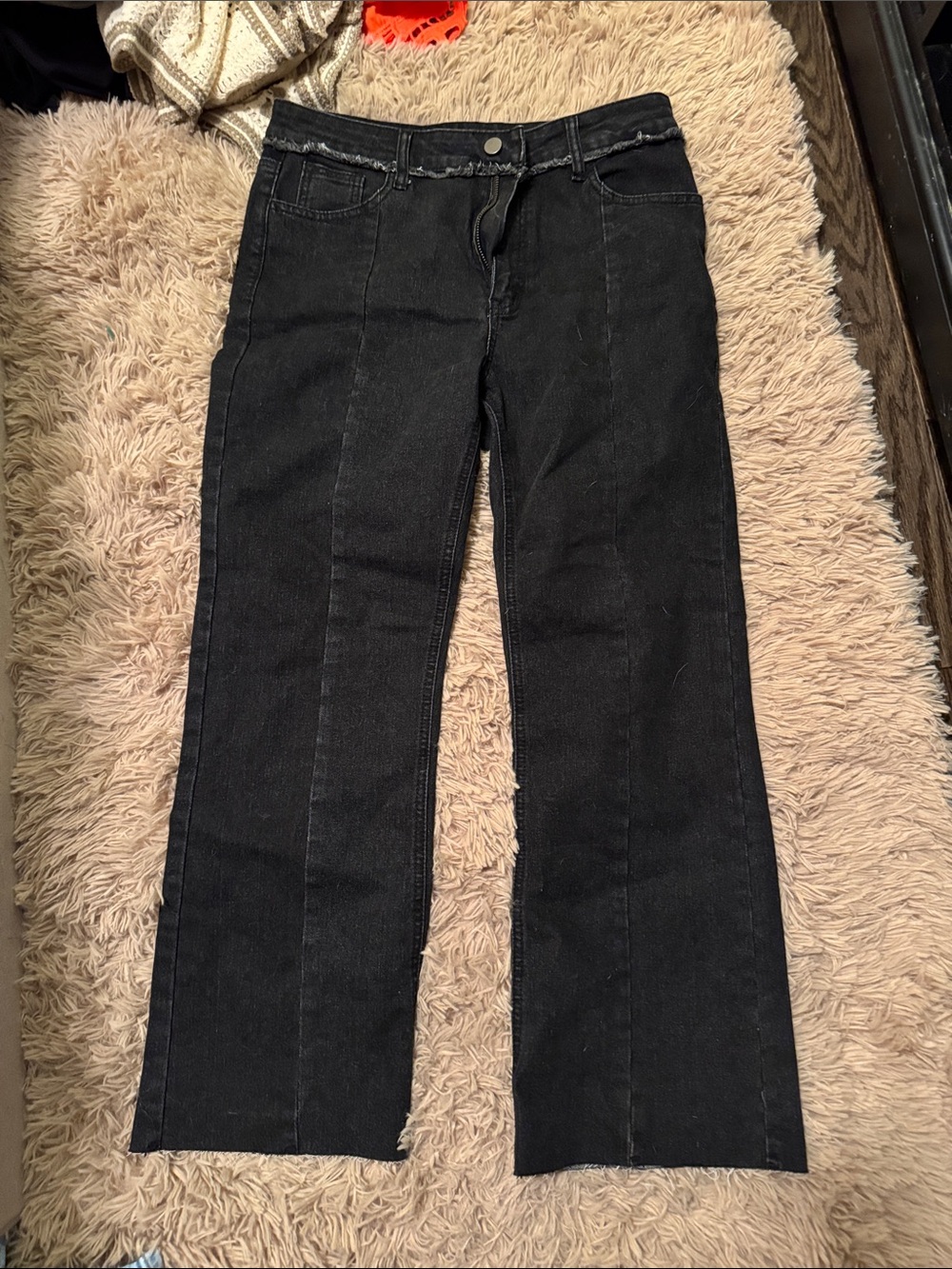 Black Straight-Leg Jeans with Raw Hem